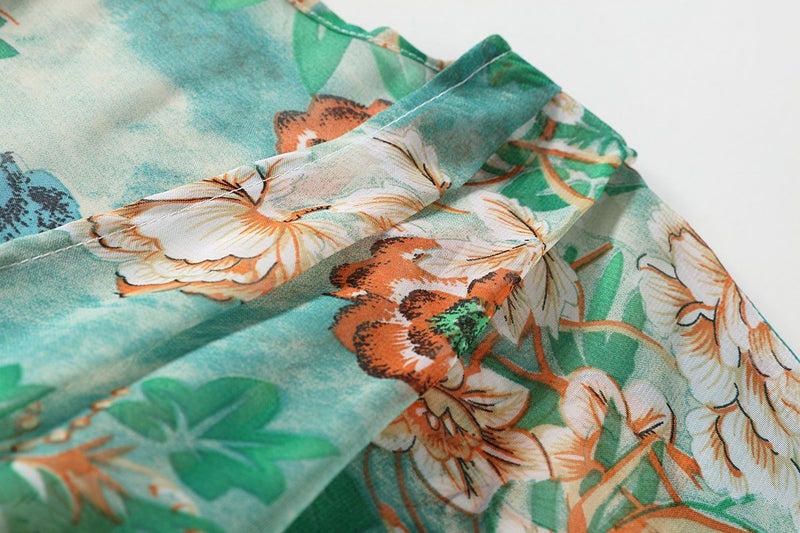 OLRAIN Women's Floral Print Sheer Loose Kimono Cardigan Capes (Medium, Orange Floral) - Image 3